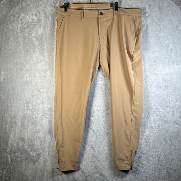 Primo Pants Mens 40x30 Beige Ankle Zip Golf Performance Stretch Logo - Picture 2 of 14